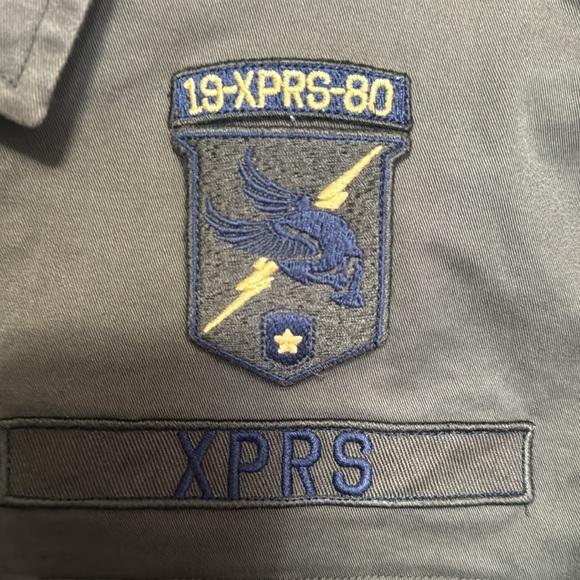 Mens Express Army green button down - Picture 4 of 5